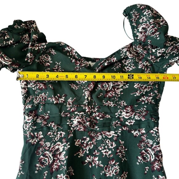 ASTR the Label Green Floral Print Ruched Long Sleeve Midi Dress Keyhole Size S - Picture 8 of 10